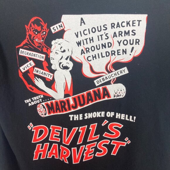 Vintage Style Devils Harvest Marijuana Graphic Tee M L Black Cut Neck Grunge - Picture 6 of 6